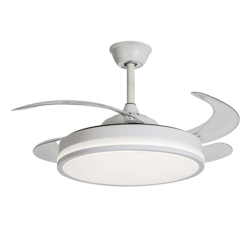 [34467] VENTILADOR DE TECHO DC BLANCO LUZ LED 4 ASPAS RETRÁCTIL